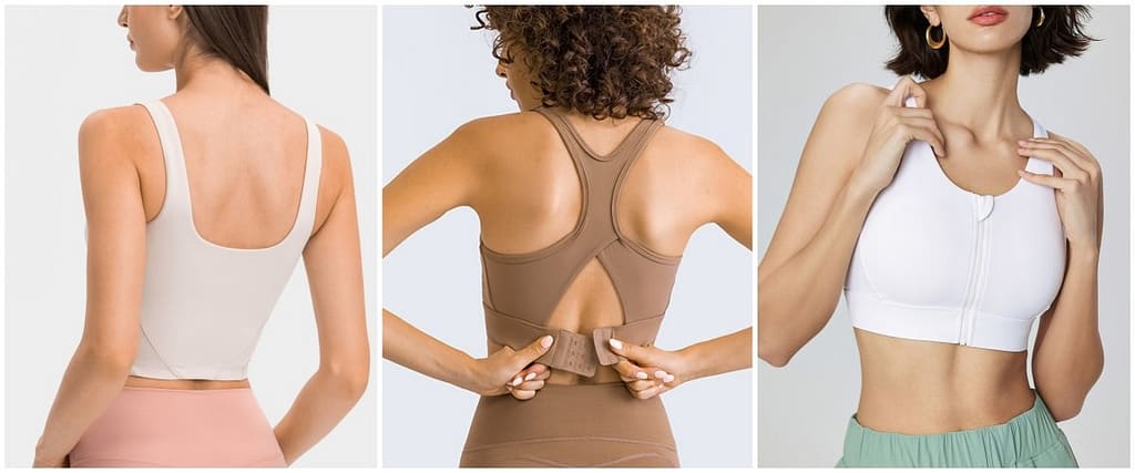 Comparison of the Closures bra in the Pullover, Hook-and-eye and Front zipper styles.