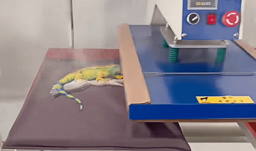 This is a detailed view of the operation of Discharge Printing, a common garment printing technique.