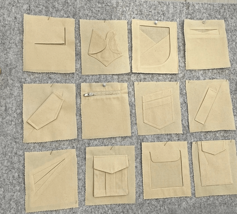 Different types of pockets sewn and placed together