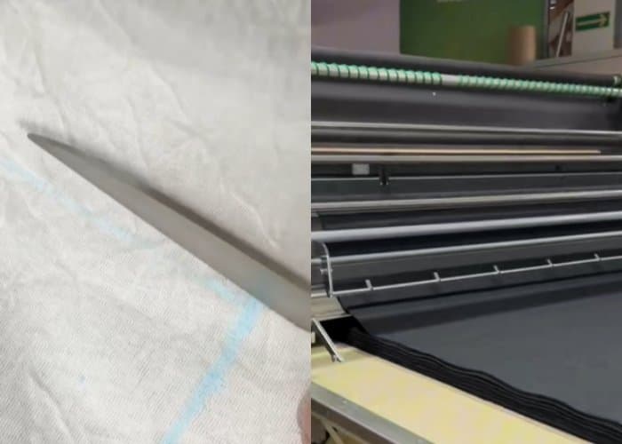 Showing two different cutting methods, manual cutting uses traditional scissors, and automatic cutting uses a more precise automatic cutting machine