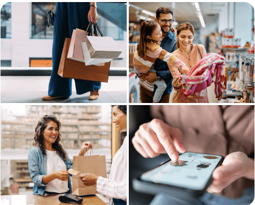 This is a photo explaining How Fast Fashion Manufacturers Spot Trends. The image is divided into four pixel grids, representing social media and influencers, fashion shows and celebrity style, retail and e-commerce data, street style and youth culture.