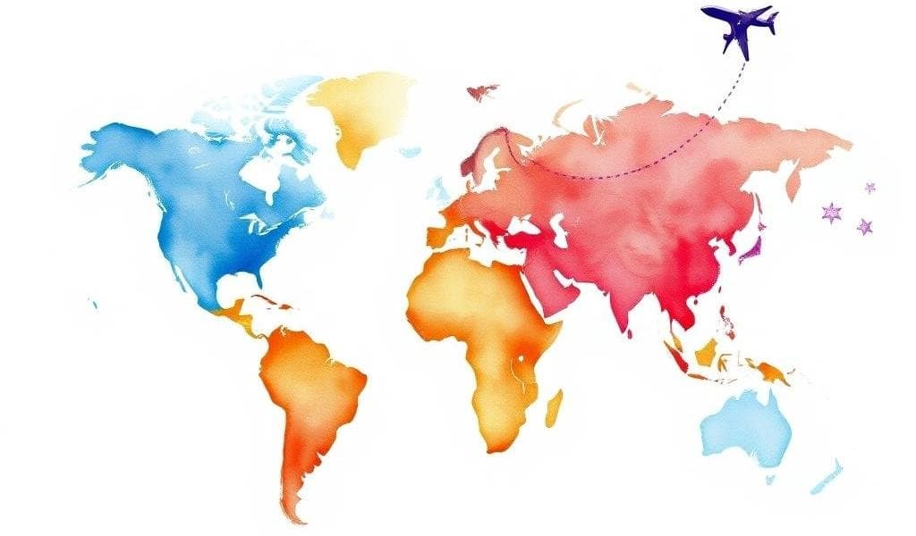 This is a minimalist flat style blog illustration about the global supply chain transportation of sportswear, presented using geometric abstract + low polygon elements. The image contains the following features: abstract earth outline, visualization of transport paths, representation of carbon emissions