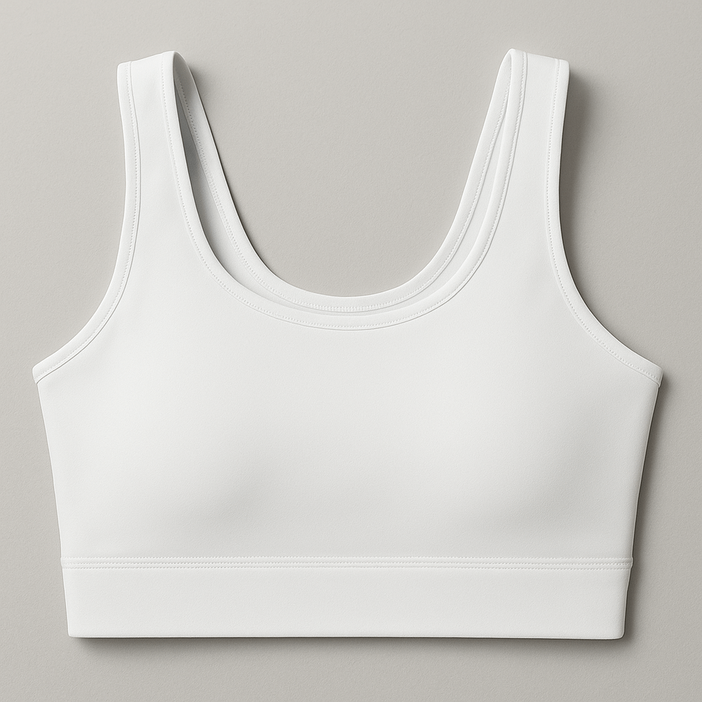 Physical image of a compression bra, a type of sports bra.